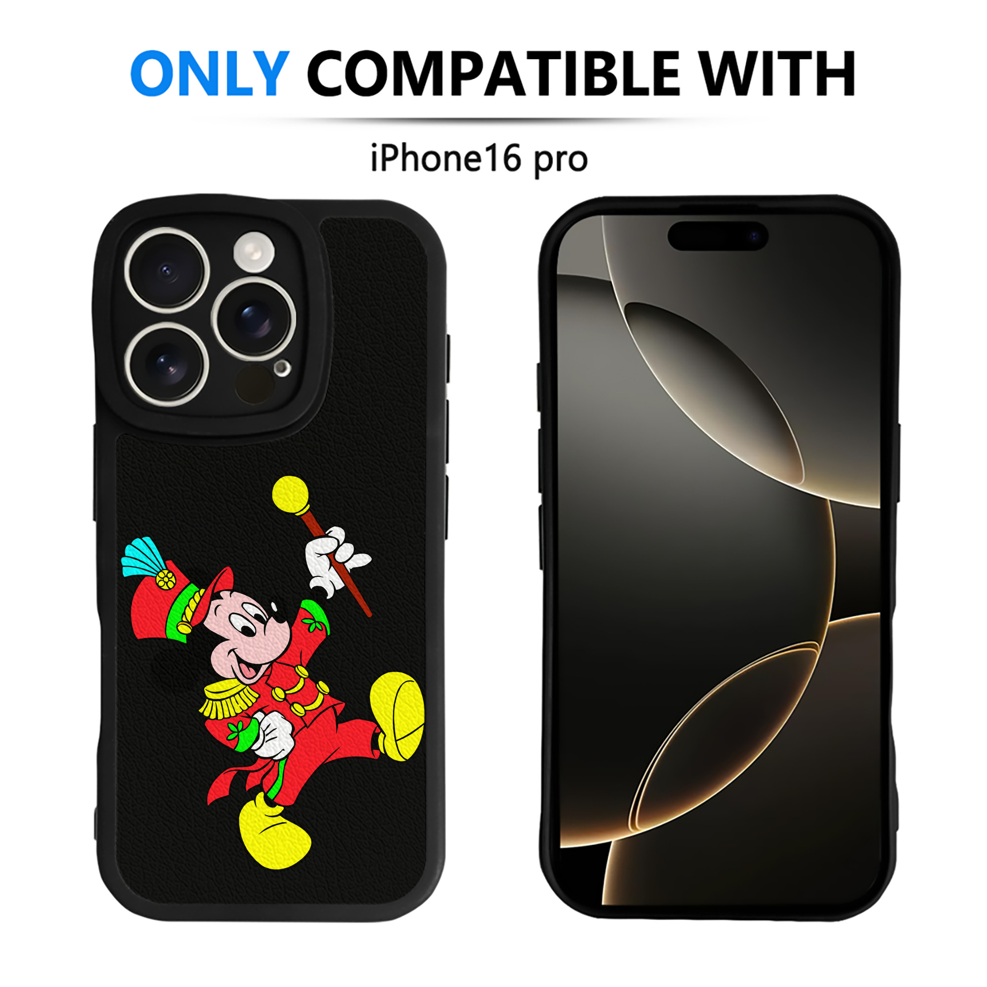 （画像用） ミッキーマウス Mickey Mouse 【iPhone 16シリーズ対応】シリコンスマホケース（レザー調） 材質：シリコン